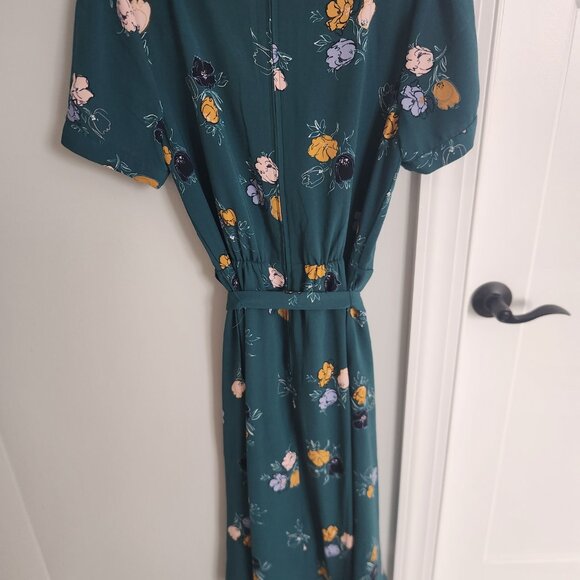 Modcloth faux wrap tie waist teal floral dress size S - Picture 3 of 5